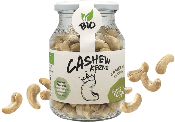 Bio-Cashewkerne* (enthält von Natur aus Zucker)​ 250g im Pfandglas